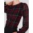 Plaid Long Chiffon Sleeve Boat Neck Top