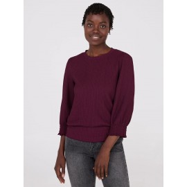Textured 3/4 Sleeve Round Neck Top