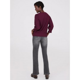 Textured 3/4 Sleeve Round Neck Top