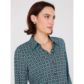 Printed Button-Front Classic Blouse