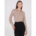 Dot Print Chiffon Button-Front Blouse