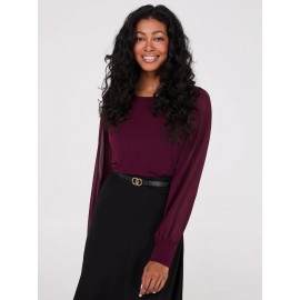 Long Chiffon Sleeve Boat Neck Top
