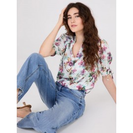 Floral Print Split Neck Tie Sleeve Blouse