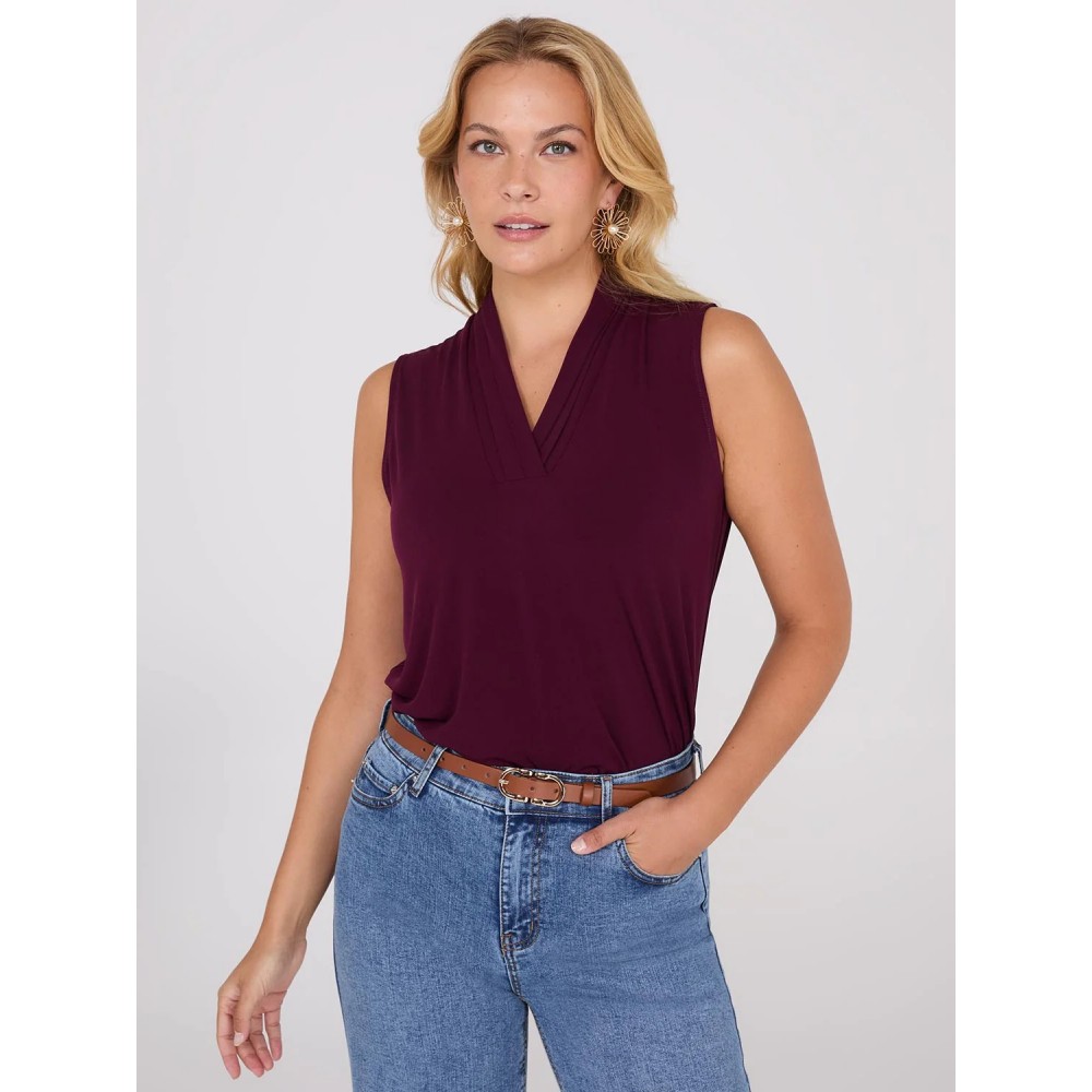 Sleeveless Pleated V-Neck Top