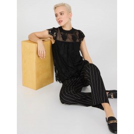 Lace Cap Sleeve Top With Crochet Detail