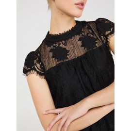 Lace Cap Sleeve Top With Crochet Detail