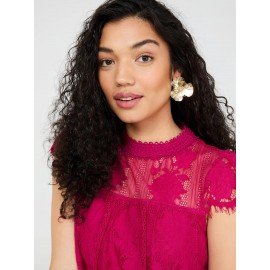Lace Cap Sleeve Top With Crochet Detail