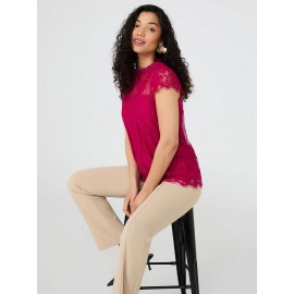 Lace Cap Sleeve Top With Crochet Detail