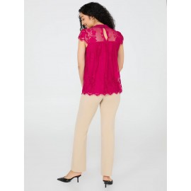 Lace Cap Sleeve Top With Crochet Detail