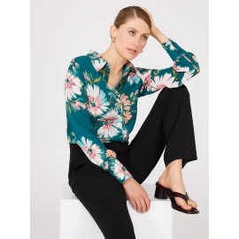 Floral Print Chiffon Button-Front Blouse