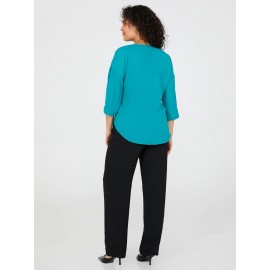 Print Zip Front V-Neck Top