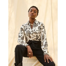 Floral Print Satin Button-Front Blouse