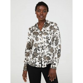 Floral Print Satin Button-Front Blouse
