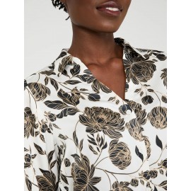 Floral Print Satin Button-Front Blouse