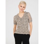 Printed Textured V-Neck Top With Smocked Bottom Band