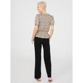 Printed Textured V-Neck Top With Smocked Bottom Band