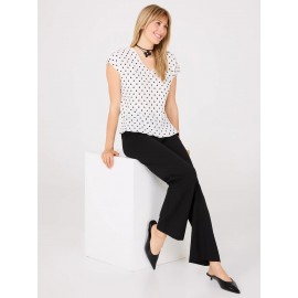 Dot Print V-Neck Pleated Top