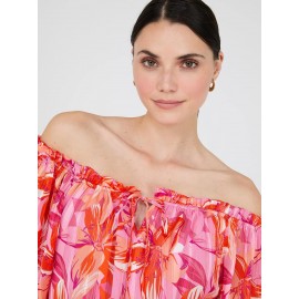 Floral Print Chiffon Off-The-Shoulder Blouse