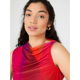 Colourwash Asymmetrical Neckline Mesh Top
