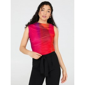 Colourwash Asymmetrical Neckline Mesh Top