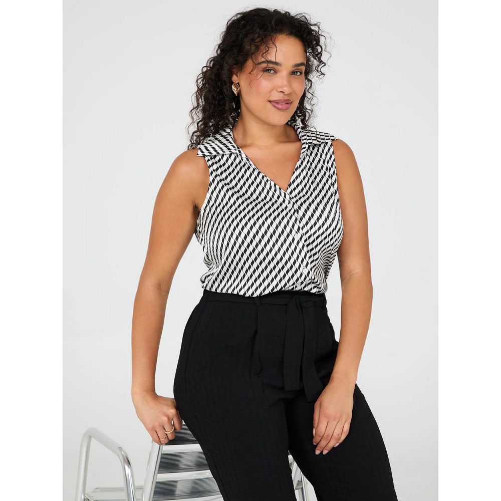 Print Sleeveless Satin Blouse