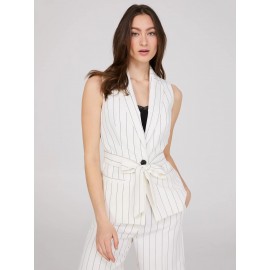 Sleeveless Striped 1-Button Blazer