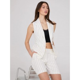 Sleeveless Striped 1-Button Blazer
