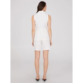 Sleeveless Striped 1-Button Blazer