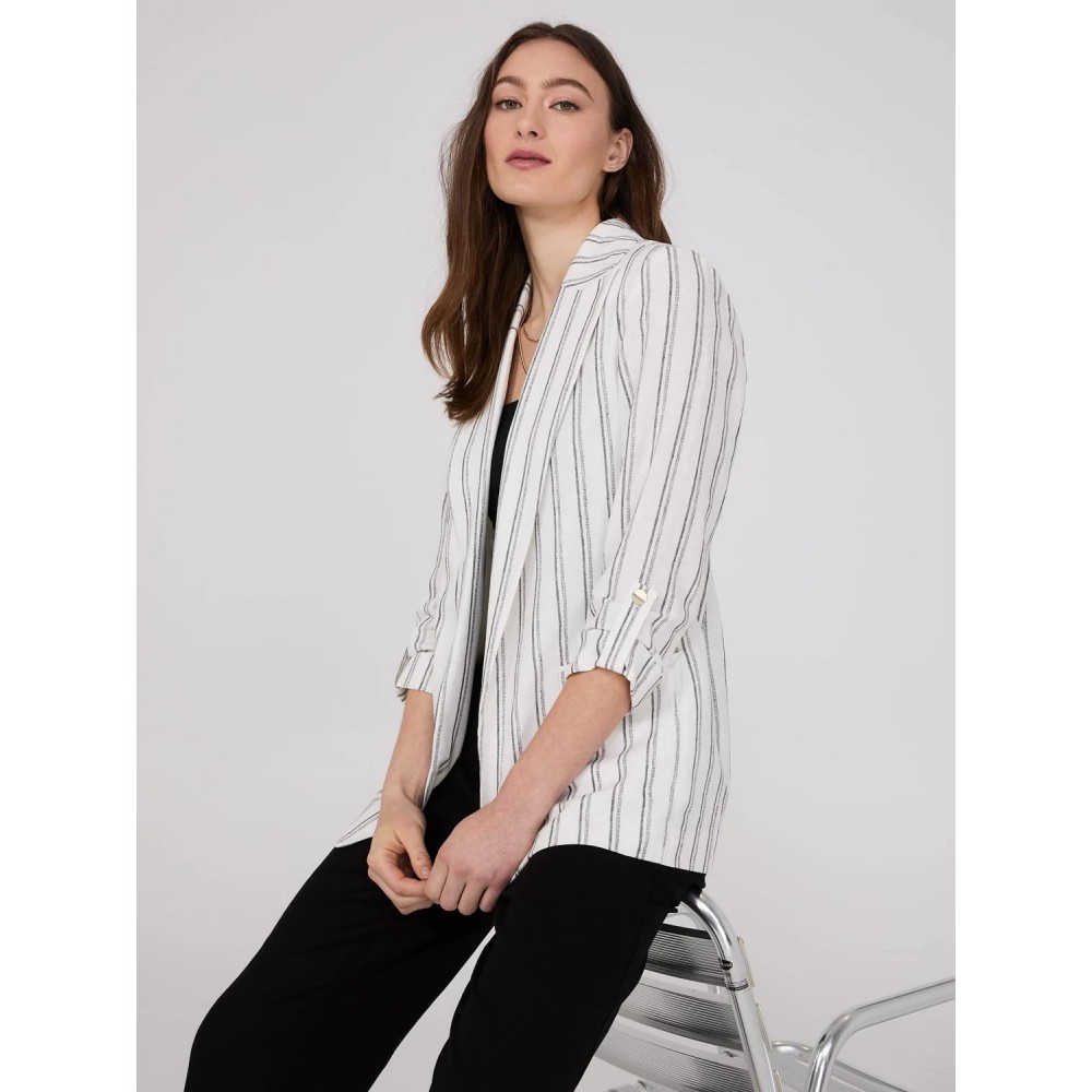 Striped 3/4 Sleeve Linen Blazer