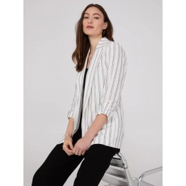 Striped 3/4 Sleeve Linen Blazer