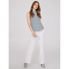 Sleeveless Print Button-Front Blouse