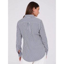 Striped Button-Up V-Neck Blouse
