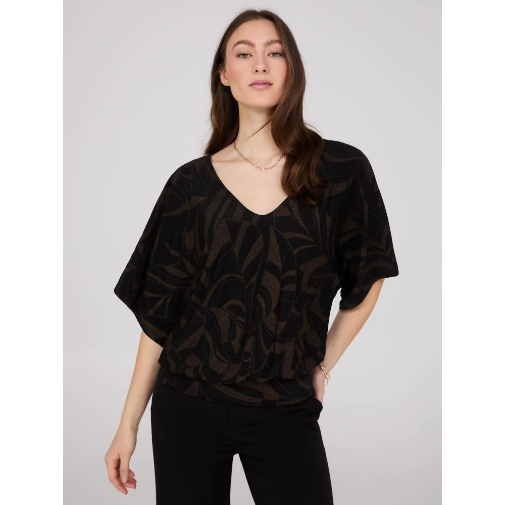 Foliage Print V-Neck Kimono Sleeve Top