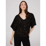Foliage Print V-Neck Kimono Sleeve Top