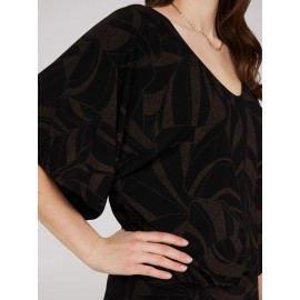Foliage Print V-Neck Kimono Sleeve Top