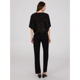 Foliage Print V-Neck Kimono Sleeve Top