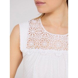 Sleeveless Clip Dot Top With Crochet Details
