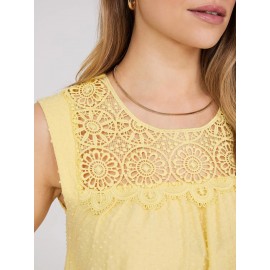 Sleeveless Clip Dot Top With Crochet Details