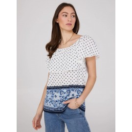 Off-The-Shoulder Textured Top With Border Print