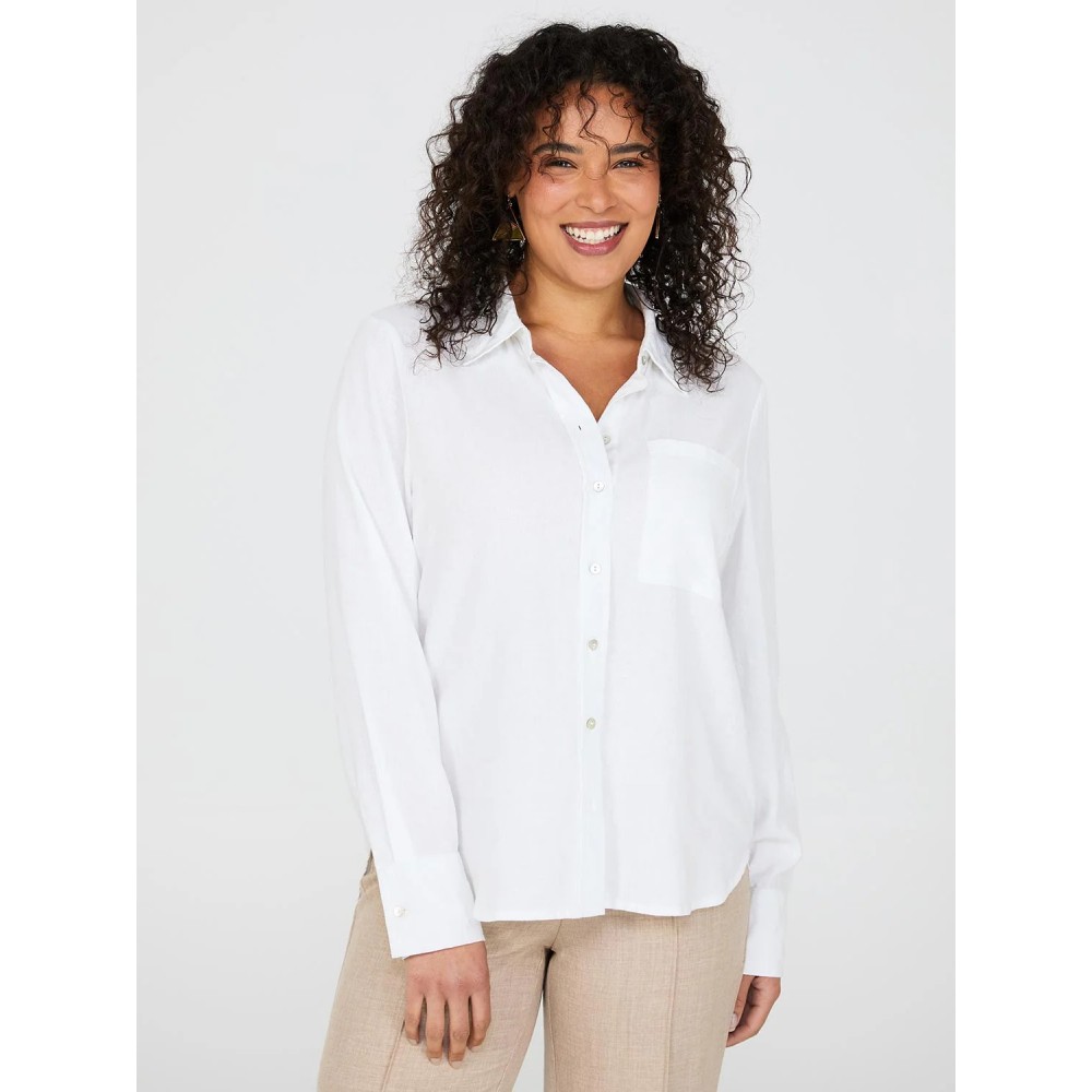 Linen Button-Front Blouse