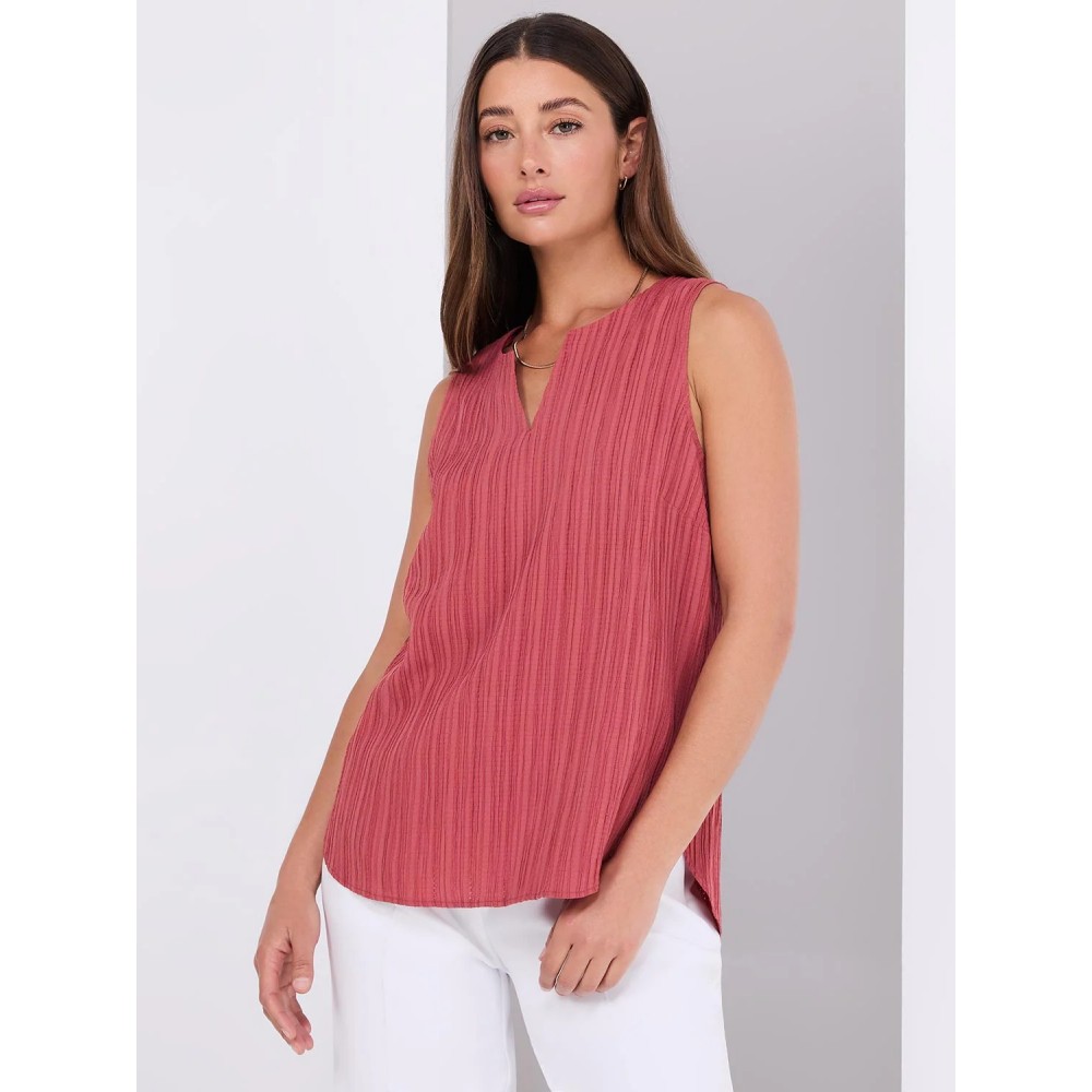 Sleeveless Textured Split Neck Top