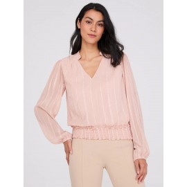 Embroidered Chiffon Top With Smocked Waistband