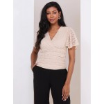 Lace Cross-Front Top With Flutter Sleeves