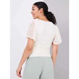 Lace Cross-Front Top With Flutter Sleeves