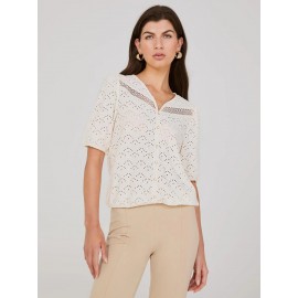 Eyelet V-Neck Top With Balloon Sleeves