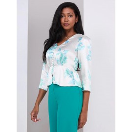 Floral Print Satin Button-Front Peplum Blouse