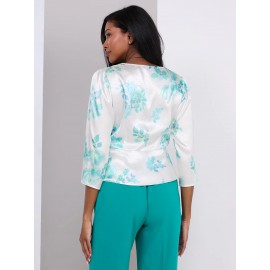 Floral Print Satin Button-Front Peplum Blouse