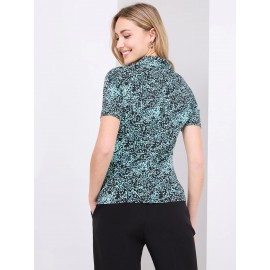 Leaf Print Button-Front Short Sleeve Blouse