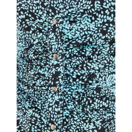Leaf Print Button-Front Short Sleeve Blouse