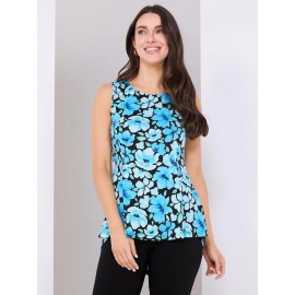 Sleeveless Floral Print High-Low Top